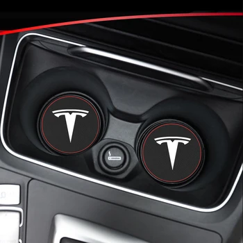 

1pcs Car Cup Holder Mat Leather Water Coaster Decoration For TESLA Model Y Model 3 S X Car Styling Accessories