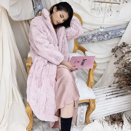 pink Настоящий мех кролика пальто зимняя куртка женская натуральный мех кролика пальто длинный стоячий воротник уличная Толстая теплая верхняя одежда - Цвет: pink