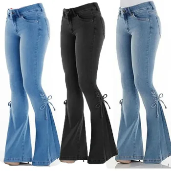 

Women Mid Waist Lace-up Denim Trousers Jeans For Women Slim Stretch Denim Jean Casual Slimming Jeans Woman