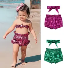 Милый купальник-бикини с принтом русалки для маленьких девочек, купальный костюм, купальный костюм, пляжная одежда, монокини