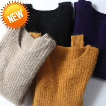 

Warm Super 100% Mink Cashmere Sweaters and Pullovers Women Winter High elasticity Soft Sweater O-neck Female Basic Pullovers