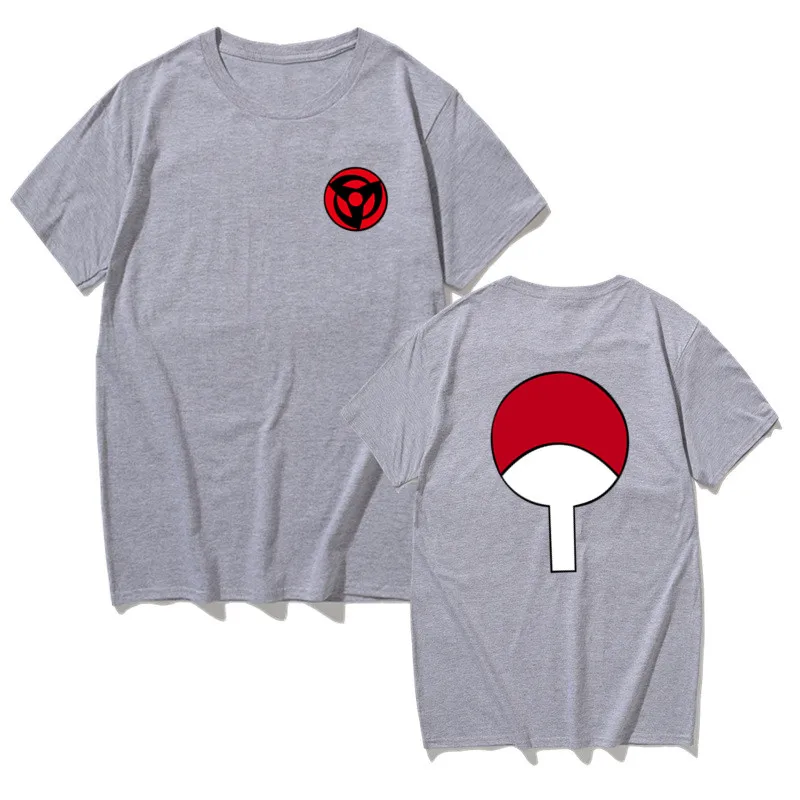 Высокое качество безрукавки "Аниме" Наруто Учиха Саске символ семьи футболка мужская рубашка брендовая Повседневная Уличная Harajuku мода o-образным вырезом - Цвет: light gray