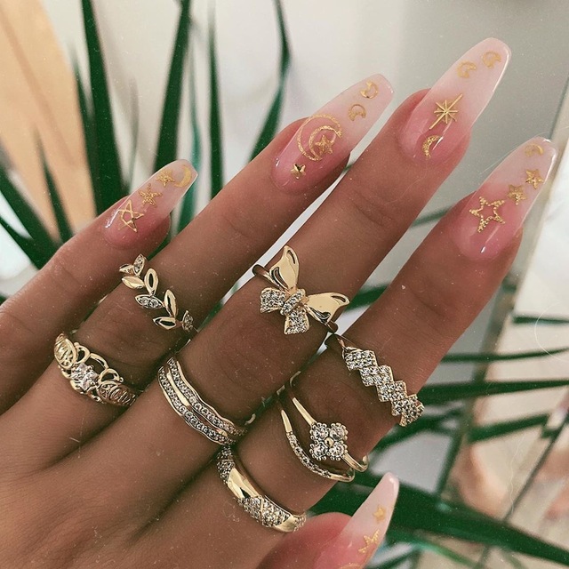 Trendy Arrow Star Knuckle Finger Ring Set For Women Boho Crystal Stone Geometric Female Wedding Party Jewelry Gift