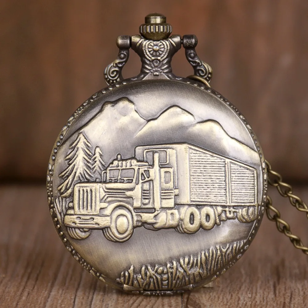 New Bronze Retro Big Truck Pocket Watch with Chain Watch for Car Truck Driver Pocket Watches for Men Women TD2042