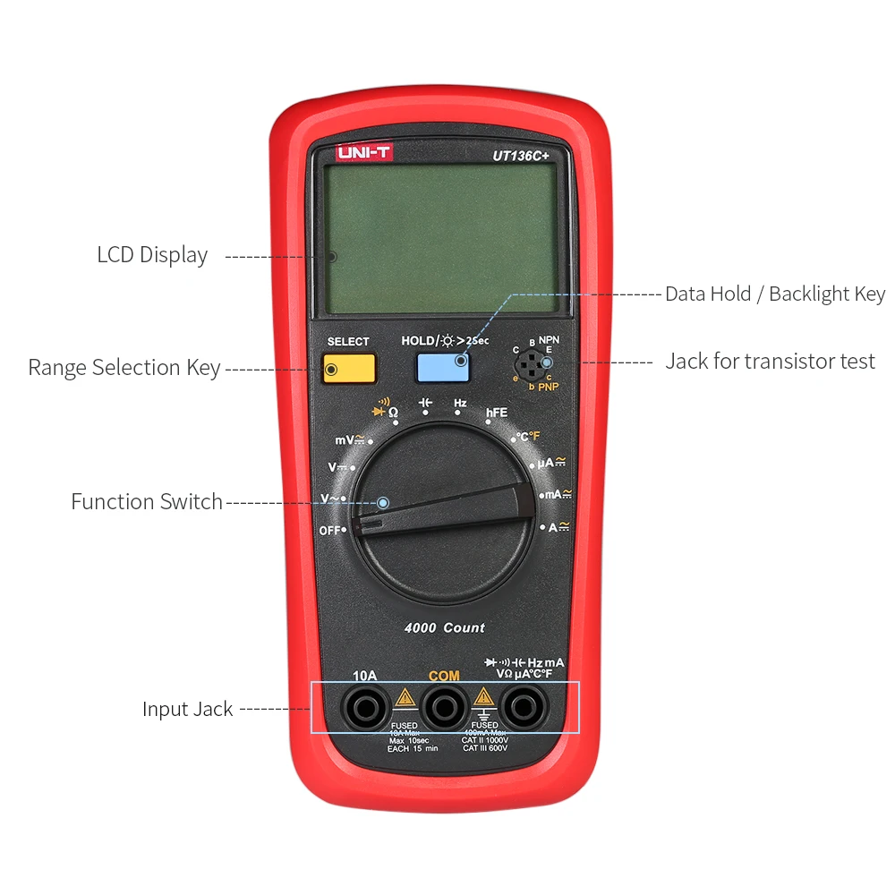 UNI-T UT136C+ ЖК-цифровой мультиметр DC/AC напряжение измеритель тока Емкость Сопротивление диод тестер Вольтметр Амперметр