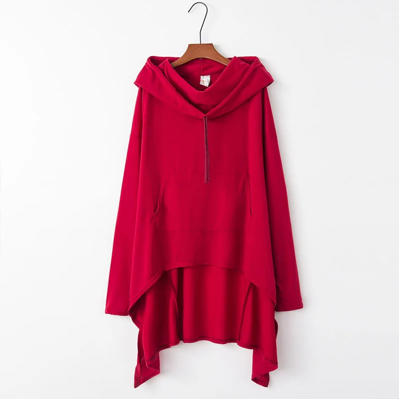 Wine Red Новые модные толстовки с капюшоном пончо для Для женщин однотонные Цвет рисовать шнур Длинные Пончо с рукавами Femme свободные универсальное пончо плащи с капюшоном - Цвет: Wine Red