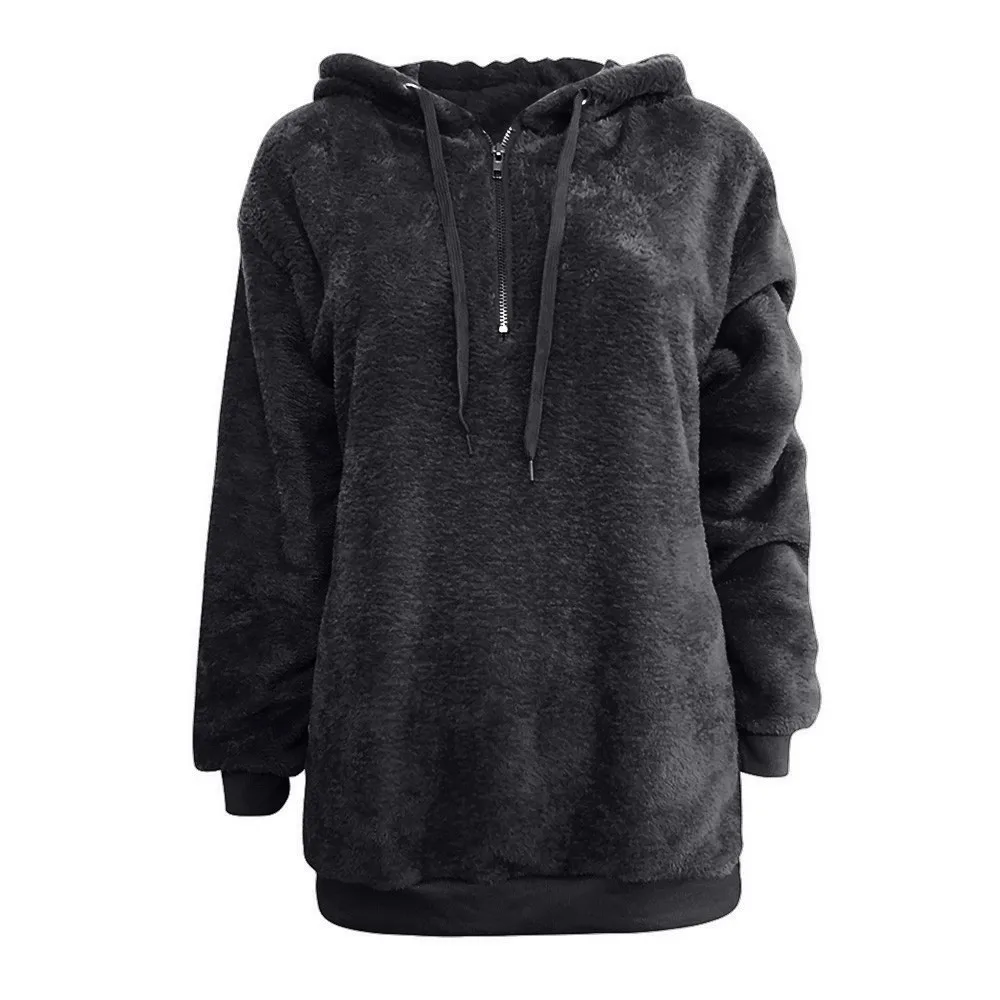 Темно-серый Женская толстовка с капюшоном, зимнее теплое шерстяное пальто на молнии с карманами, хлопковое пальто, верхняя одежда, зимняя теплая плотная куртка с карманами, одноцветная abrigo - Цвет: Темно-серый