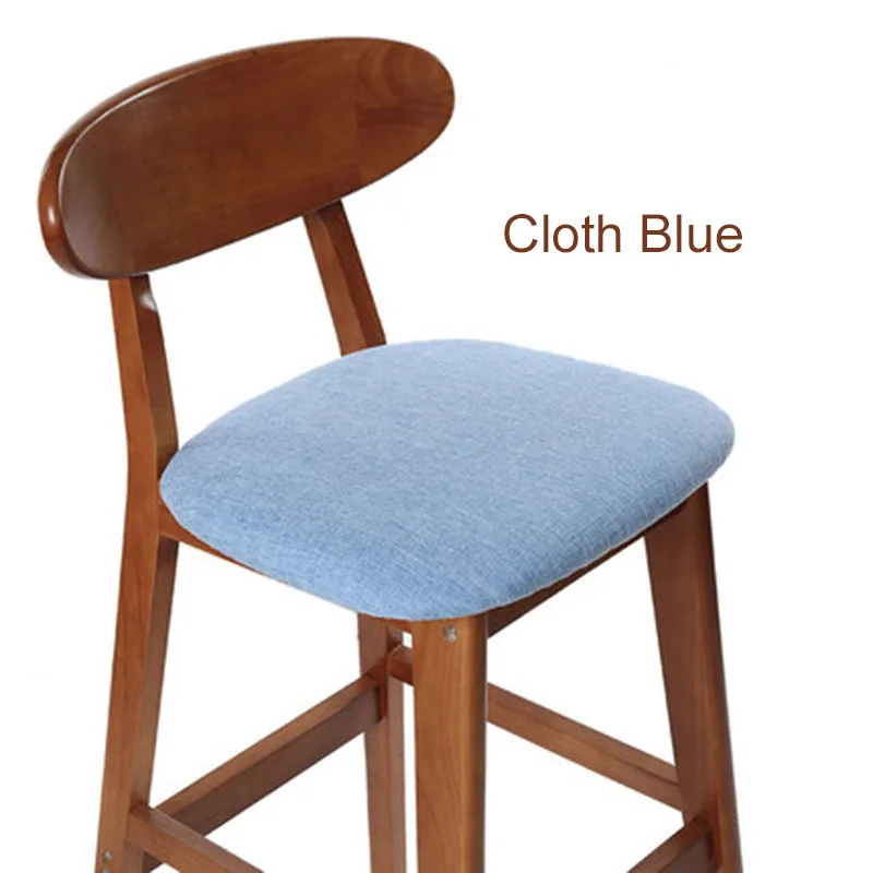 Барный стул из массива дерева, бытовой высокий стул, стул для приема, современная простота, барный стул, скандинавский барный стул, спинка, стул для кофе - Цвет: Blue