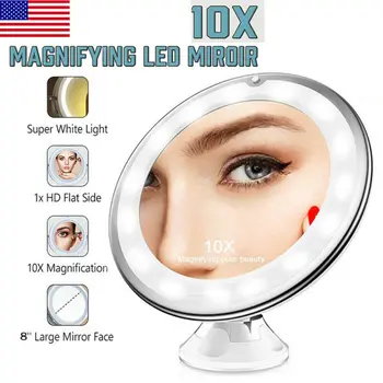 

8 10X Magnifying Wall Mounted Double Side Shaving Vanity Makeup Mirror Bathroom LED Light