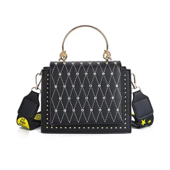 

Contrast Rivet Crossbody Versatile Female Flap Sling Bags Diamond Lattice Metal Hand Fashion Handbag for Women 2020