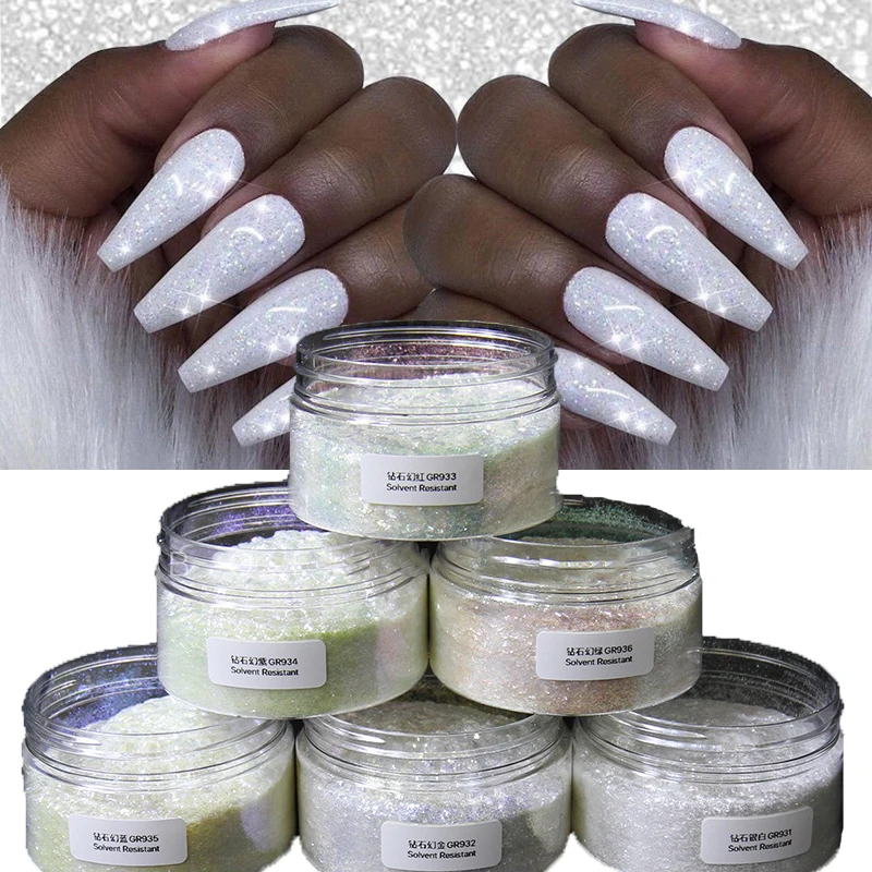 Polvere Per Unghie Cromata Perla Aurora Magic Pearlescent White Nail Powder Pigment Glitter Holographic Ice Aurora Dust Nail Powder