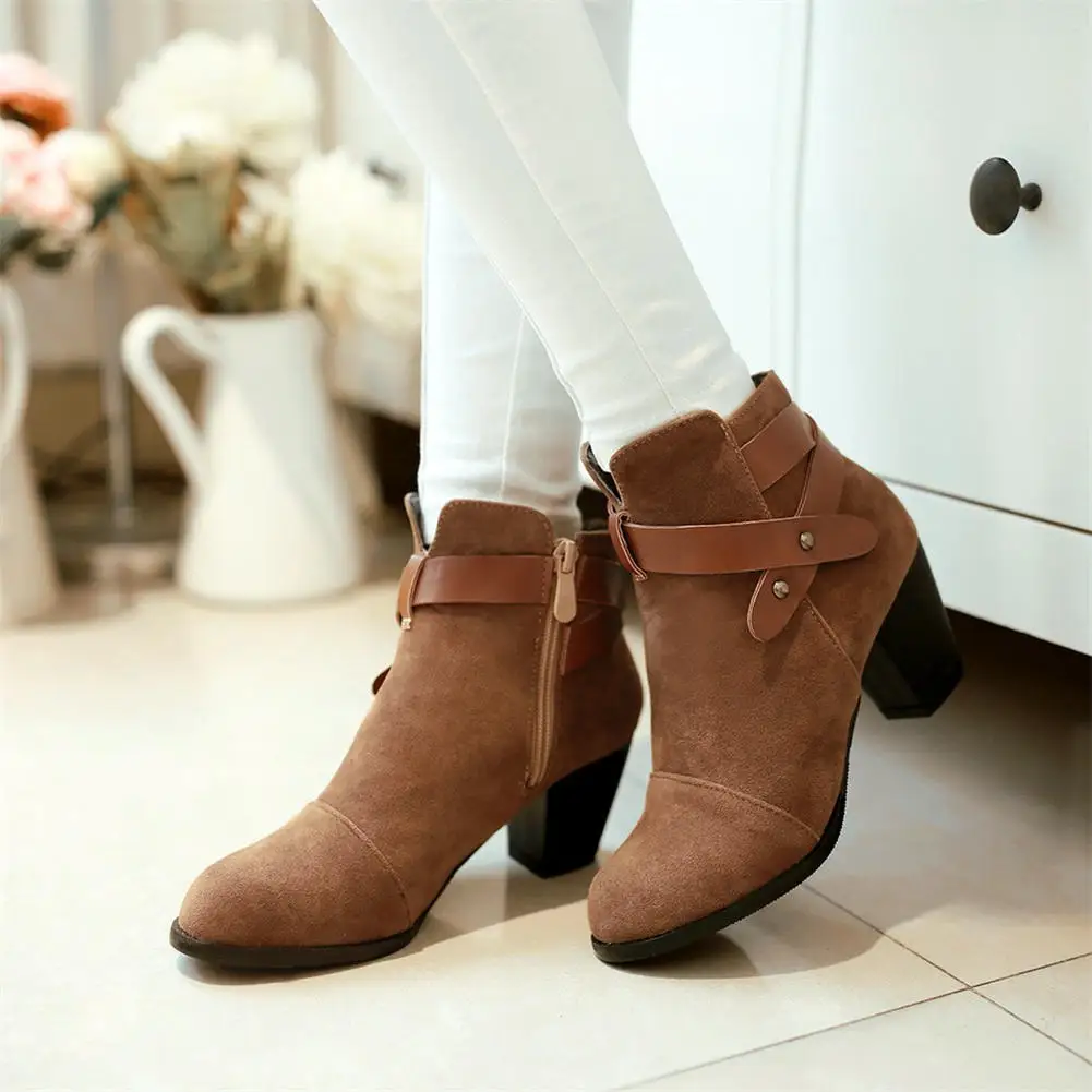 

Sarairis 2020 Plus Size 43 Retro Woman Shoes High heel Boots Women Shoes Vintage Belt Buckle Lady Ankle Boots Female