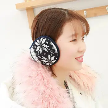 

Women Men Snowflake Knitted Earmuffs Foldable Winter Thicken Plush Ear Warmers C6UD