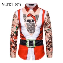 Популярные Новогодние майки для мужчин, мужские рубашки с длинным рукавом, 3D принт, забавная Рождественская рубашка, Повседневная облегающая уличная одежда