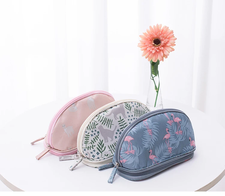 UOSC портативная косметичка с фламинго, Сумка с двойной подкладкой для путешествий, сумка для макияжа, круговая косметичка, органайзер для кистей для женщин
