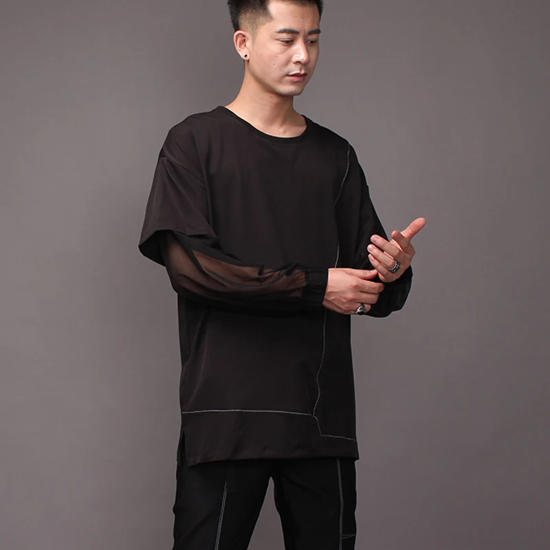 

Fashion brand dark fake two long-sleeved t-shirts spring 2021 new male hair stylist spliced ruffian handsome loose t-shirt