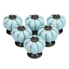 Pumpkin Kitchen Cabinet Knobs Vintage Ceramic Handle 6Pcs