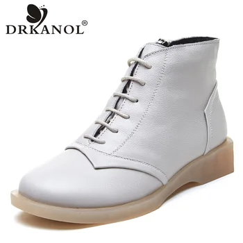 

DRKANOL 2020 Women Boots Genuine Leather Women Ankle Boots Winter Warm Flat Shoes Soft Non-slip Casual Leather Boots Woman H8583