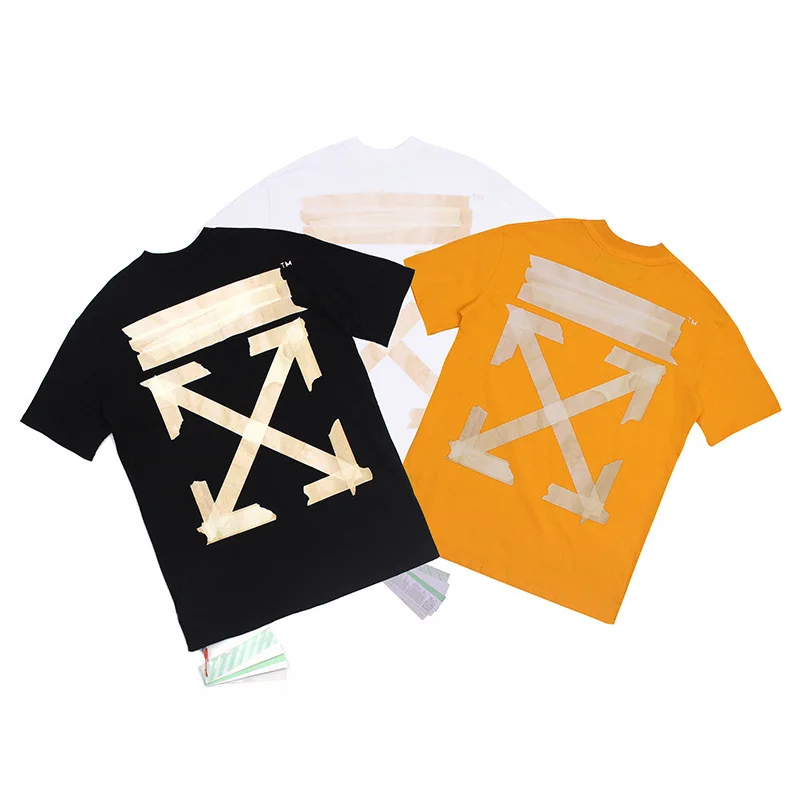 

20s Europe And America Popular Brand Ow Men And Women Casual Short Sleeved T-shirt Three-Color Stripes Printed Hair Boutique-