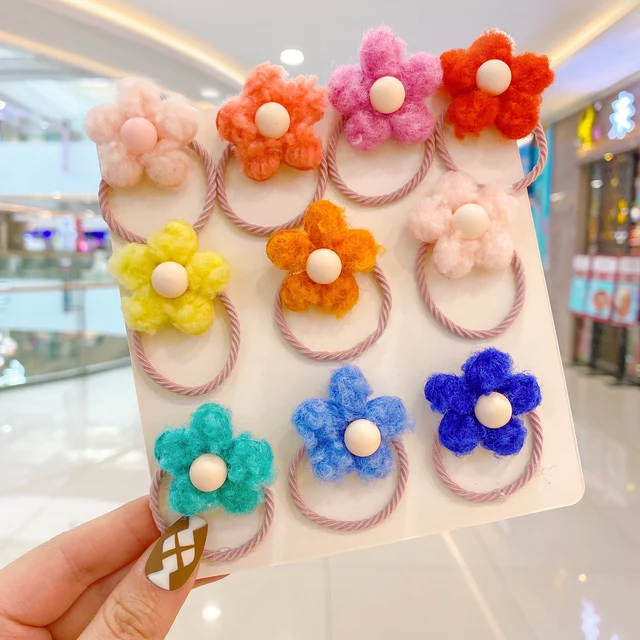 10/20/24 Pcs/Set Baby Girls Cute Cartoon Flower Scrunchies Rubber Bands Children Lovely Elastic Hair Bands Kids Hair Accessories 10 Pcs