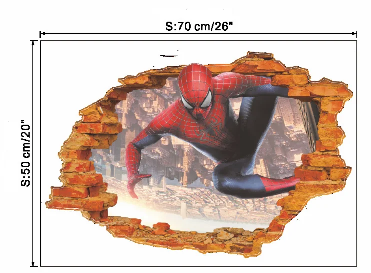 3D человек-паук через стены виниловые наклейки на стены мультфильм фильм супергерой Искусство Наклейки на стены Фреска для детской комнаты мальчики подарки Домашний декор - Цвет: ZY14129