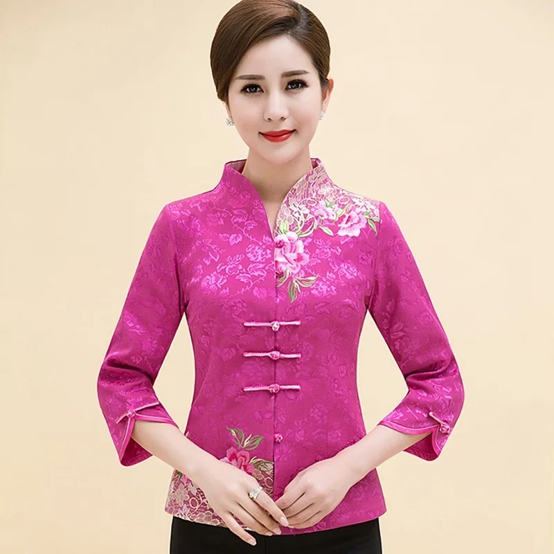 Винтажная вышивка Qipao, Женские китайские топы, одежда в китайском стиле, женская одежда в китайском стиле среднего возраста, женская одежда TA1793