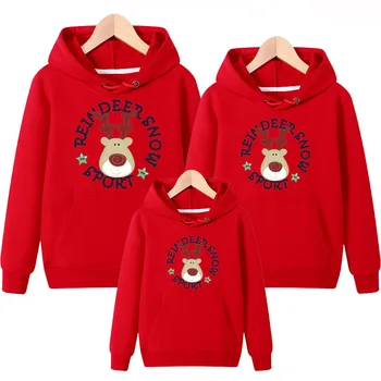 

2020 Christmas Family Look Deer Mommy and Me Clothes Matching Family Hoodies Mother Daughter Father Baby T-shirt