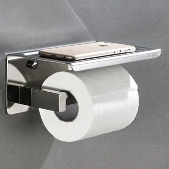 

Bathroom roll holder 304 stainless steel flat tissue holder toilet roll holder small rack can hold mobile phone tissue hook