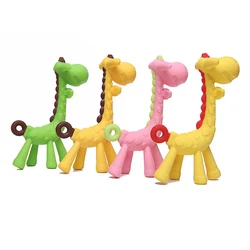 Mordedores de silicona para bebé, cuidado Dental para niños, anillo de bebé sin BPA con forma de jirafa, regalo de cadena infantil, juguete de lactancia para niños pequeños
