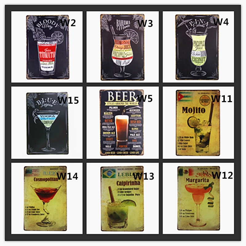 Bloody Bahama mama Mojito Cocktail Menu Vintage Tin Sign Bar Wall Decor Club Metal Crafts Pub for | Дом и сад
