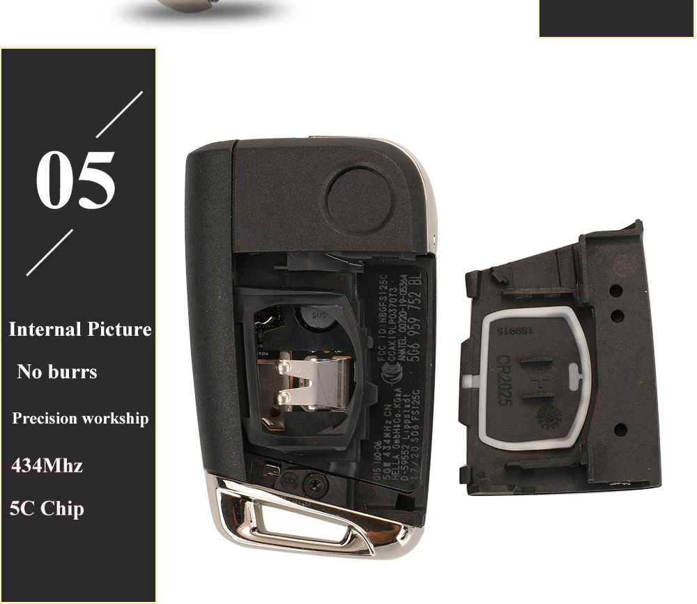 Keyforkess originale 5C 5C Chip Flip Remote Keyless vai per VW whoron T-ROC Tiguan chiave dell'automobile Fob 5G6 959 752 BL parte originale - H0758f3a7852141c1a06a3adbfc9acd57M