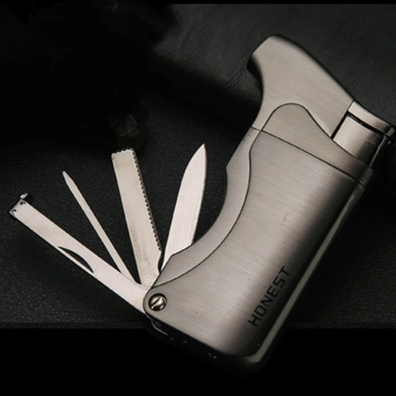 Personalized Hot-Selling Multifunctional Butane Jet Lighter Cigar Lighter Pipe Accessories Turbine Windproof Belt Knife