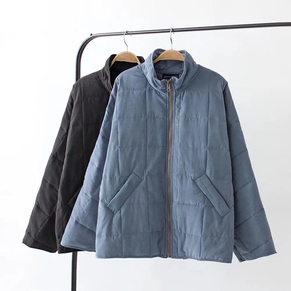 

Autumn New Style European And American Style Fashion Mock-Neck Loose Style Solid Color Stand Collar Zipper Cotton Overcoat WOMEN
