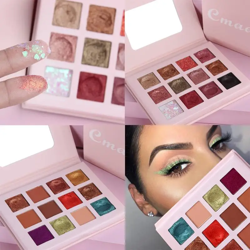 

12 Color Glitter Eyeshadow Palette Long Lasting Waterproof Makeup Palette Matte Palette Brush Shiny Pigment Eyeshadow Palette