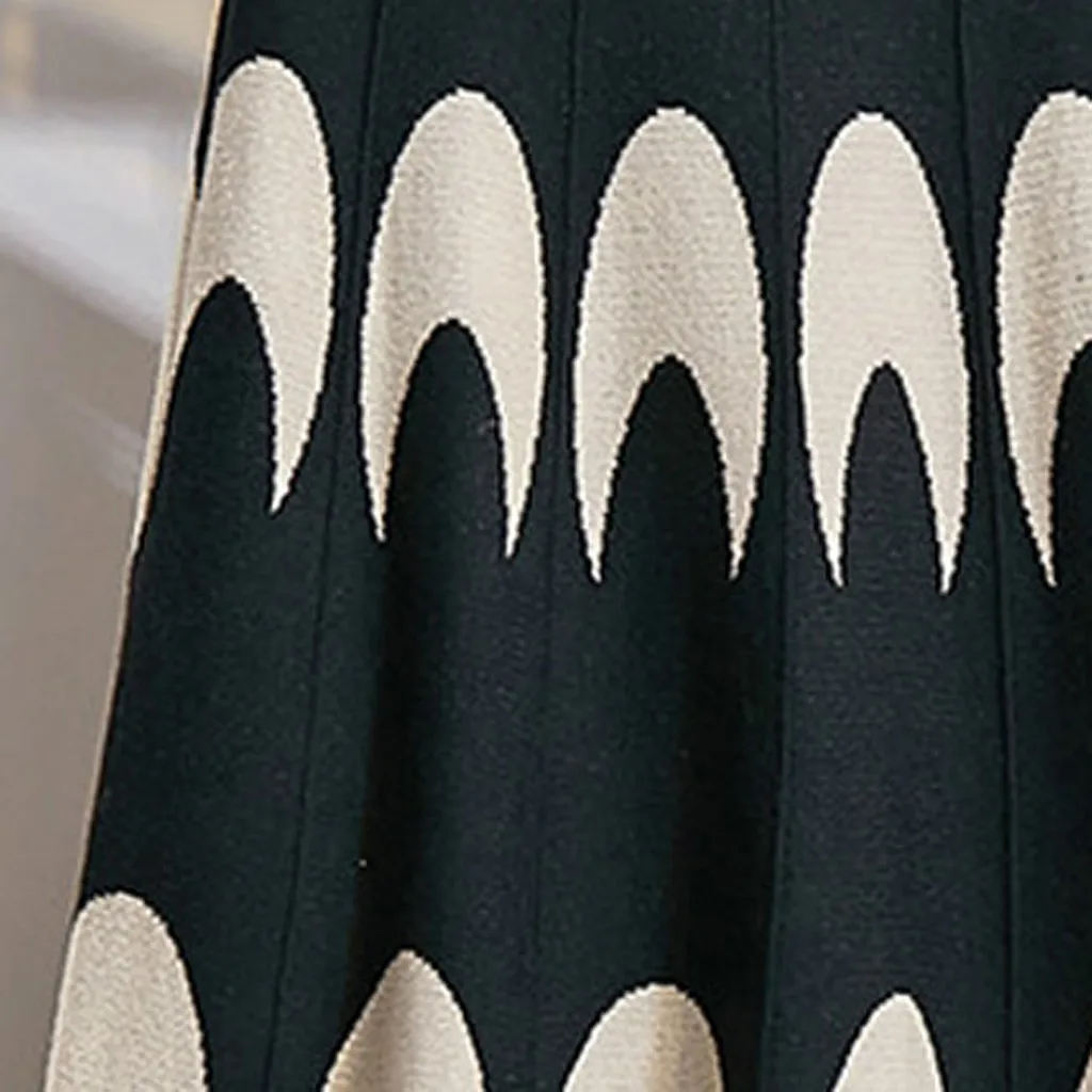 Миди-юбка с высокой талией Женская вязаная шерстяная плиссированная юбка зима осень эластичная Длинная юбка 4 цвета с принтом Луны юбки#4