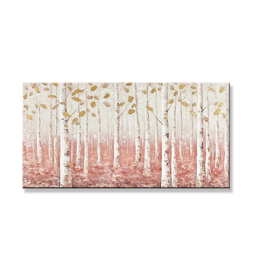 

Beautiful picture Maple forest trees pink landscape Handmade oil painting on canvas wall art pictures for living room bedroom