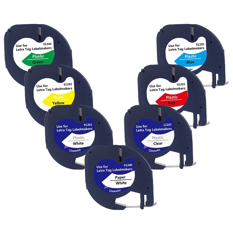 7 Pack 91201 Compatible Dymo Letratag Tape 12Mm 91330 16952 91331 91332 Mixed Color Tape for Dymo Letratag Lt-100H