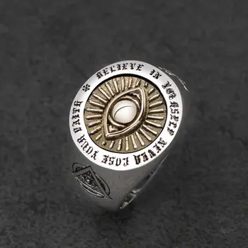 

925 Silver Devil Eyes hexagon Masonic Ring For Men sterling silver Freemason Totem Jewelry