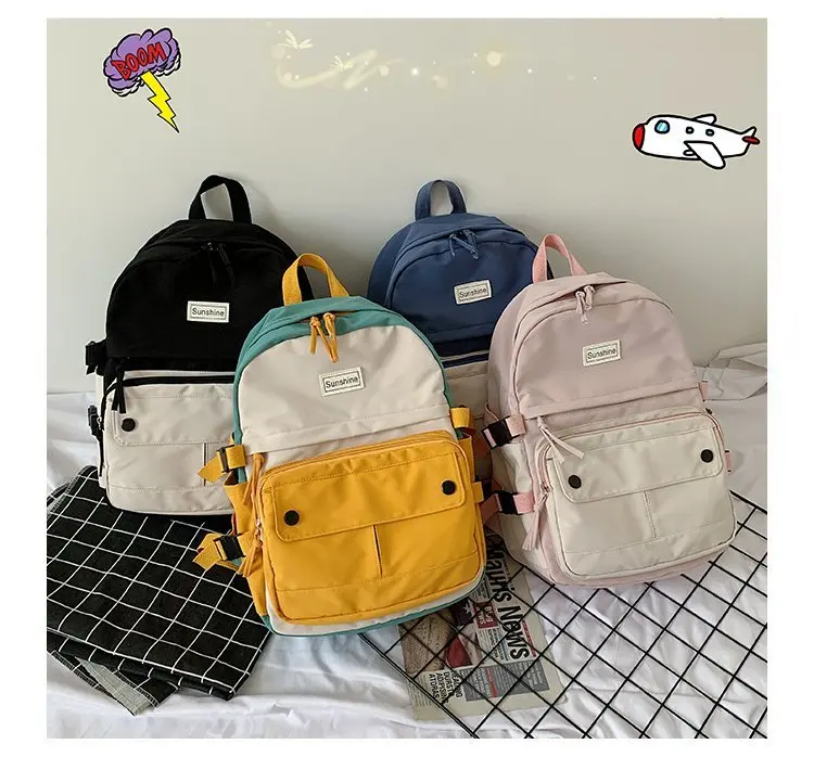 Stitching Contrast Women's Backpack Fashion Harajuku Cute Student Canvas School Bag Kawaii Girl Casual Travel Backpack Female