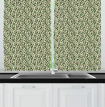 

Emerald Sand Brown Chamomile Kitchen Curtains Continuous Romantic Pattern with Daisy Blooming Spring Garden for Kitchen Cafe