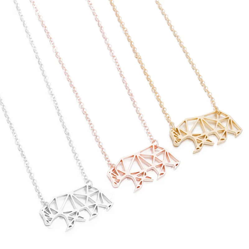 Jisensp ожерелье из нержавеющей стали оригами ожерелье с маленькими животными ожерелье s для женщин ювелирные изделия милый медведь ожерелье в виде слона колье
