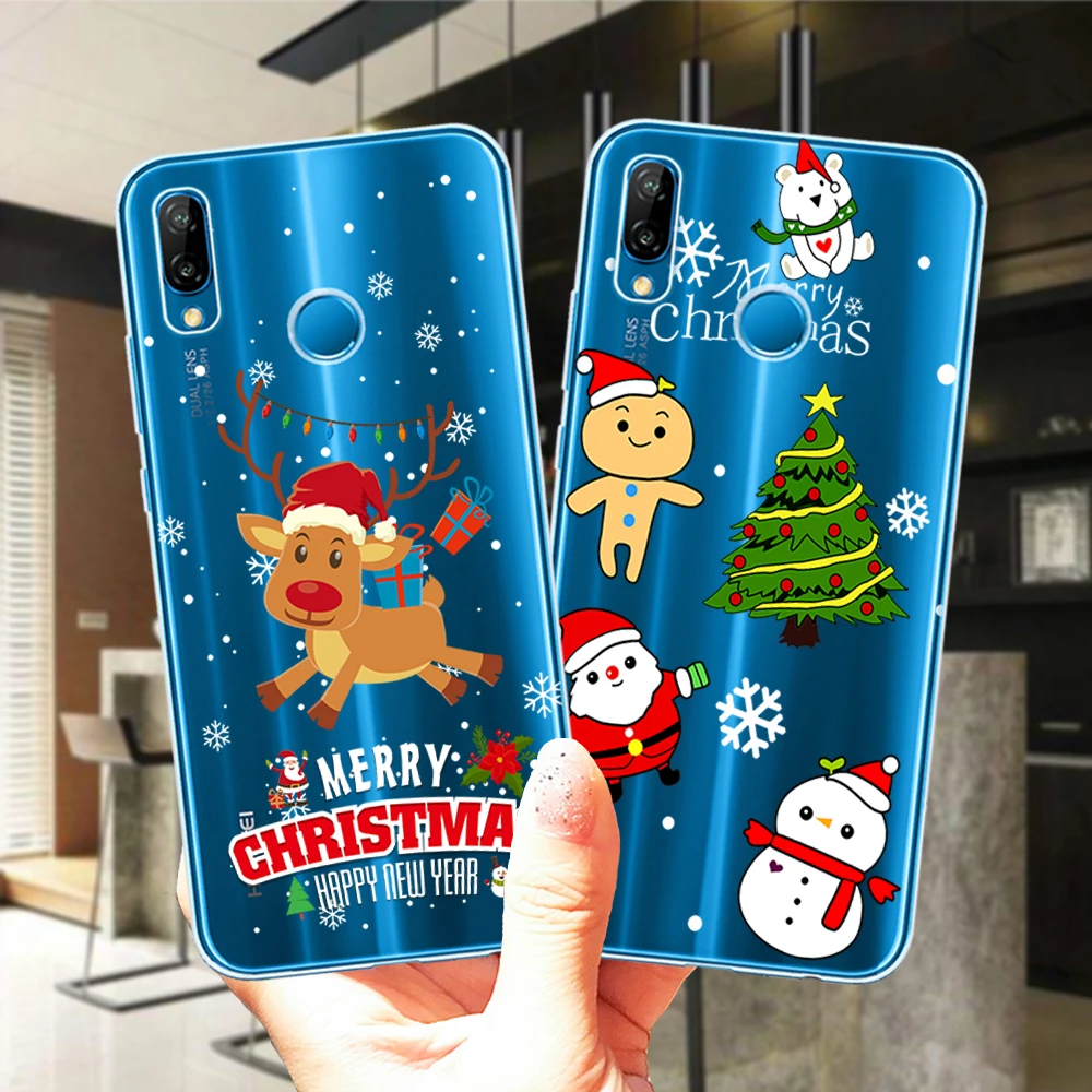 Мягкий прозрачный силиконовый чехол для Huawei P30 P20 P10 P40 Lite E Pro Plus с мультяшным Санта