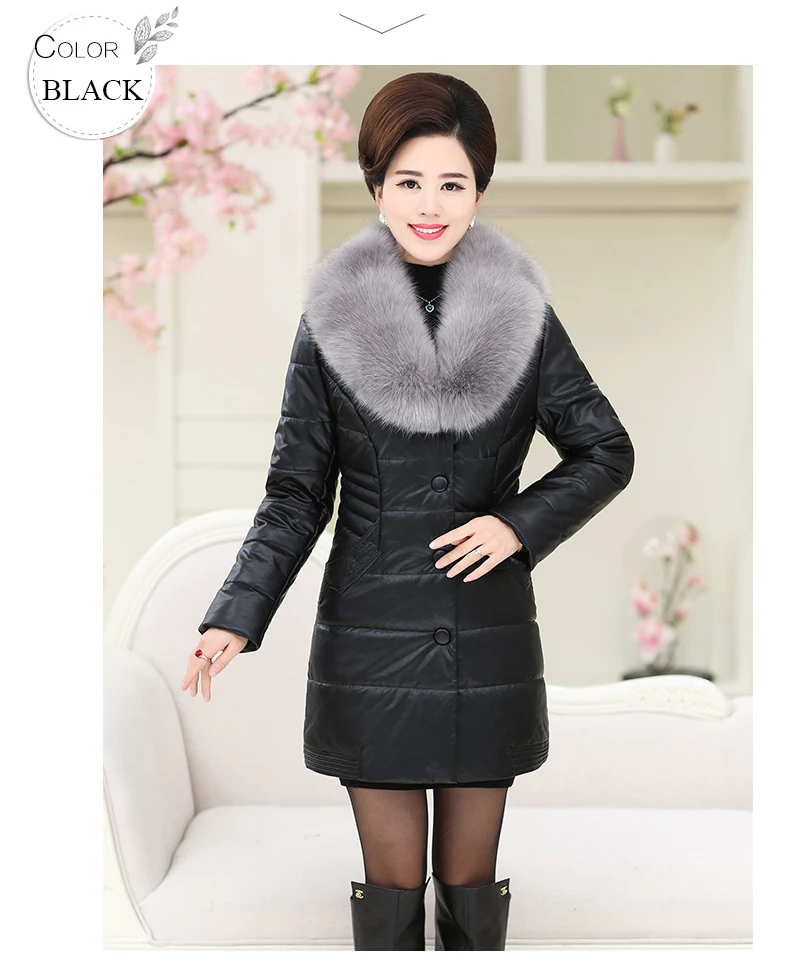 ASLTW XL-5XL Plus Size Long Leather Jacket Women New Winter Fur Collar Coat Women Single-breasted Cotton Pu Leather Jackets