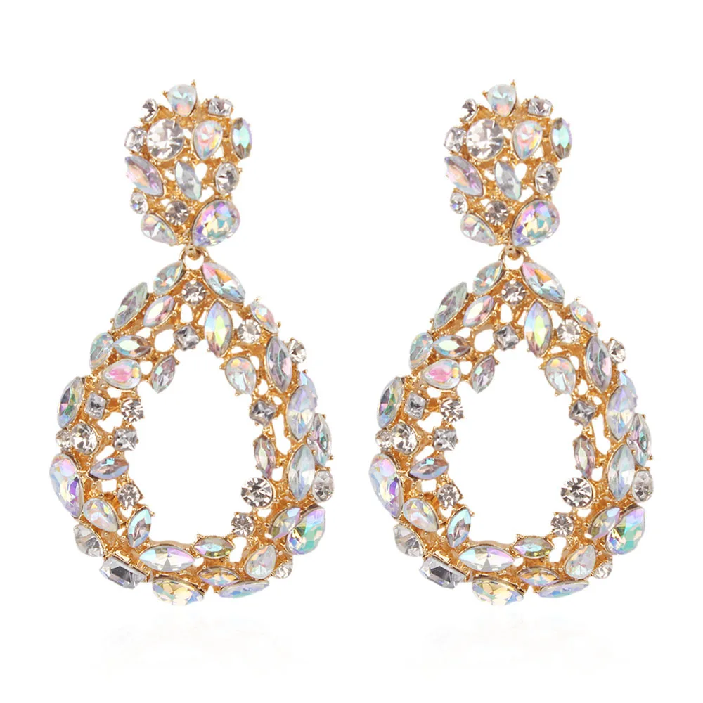 

2e4632 Europe And America All-Drilling Hollow out with Grommets Water-Drop Earrings Big Brand Celebrity Style Shine Earrings