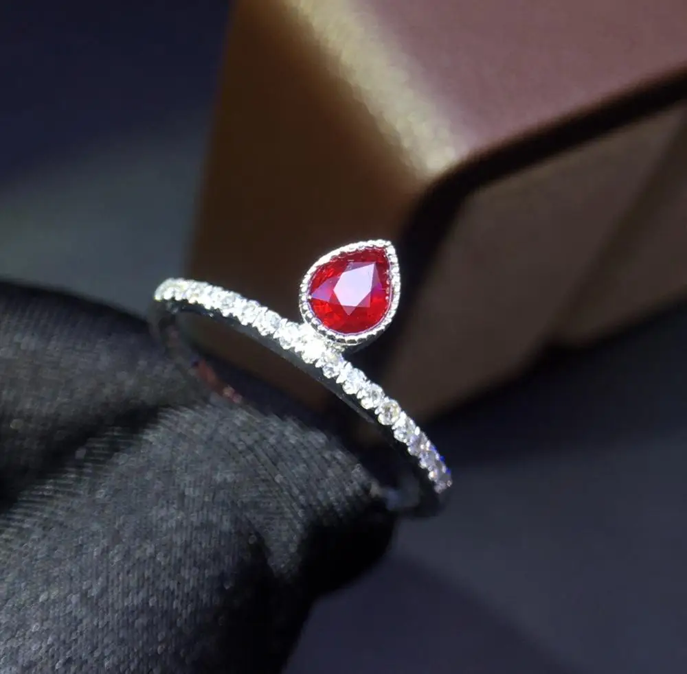 

Ruby Ring Pure 18K Gold Jewelry Real Natural 0.5ct Red Ruby Diamonds Jewelry Anniversary Female's Rings for Women's Fine Rings
