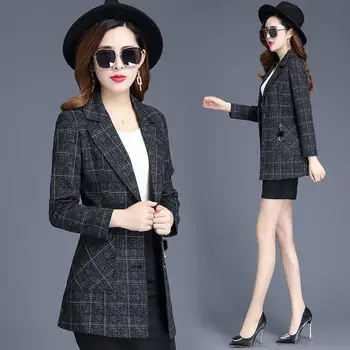 

Long Sleeve plaid Blazer Women Clothes bomber jacket 2020 Spring Causal Suit Jacket Female OL Plus Size Tweed Fashion Coat