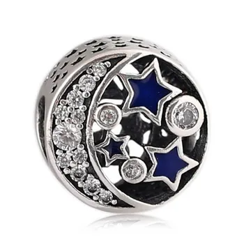

Authentic 925 Sterling Silver Bead Charm Openwork Love Heart Starry Night With Crystal Bead Fit Bracelet Jewelry