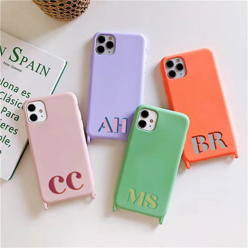 Caixa de Telefone com Letras Maiúsculas Personalizada com Alça Cordão para Iphone 14 Pro 13 se Plus xr xs Max 11 12 13 14 Pro Max 2023 - Image 2