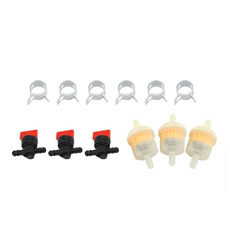 

3 Pieces Fuels Filters In Line Fuel Gases Filter Shut Cut Off Valve Clamp For Briggs Stratton 1/4" 3 Kits Tool Parts