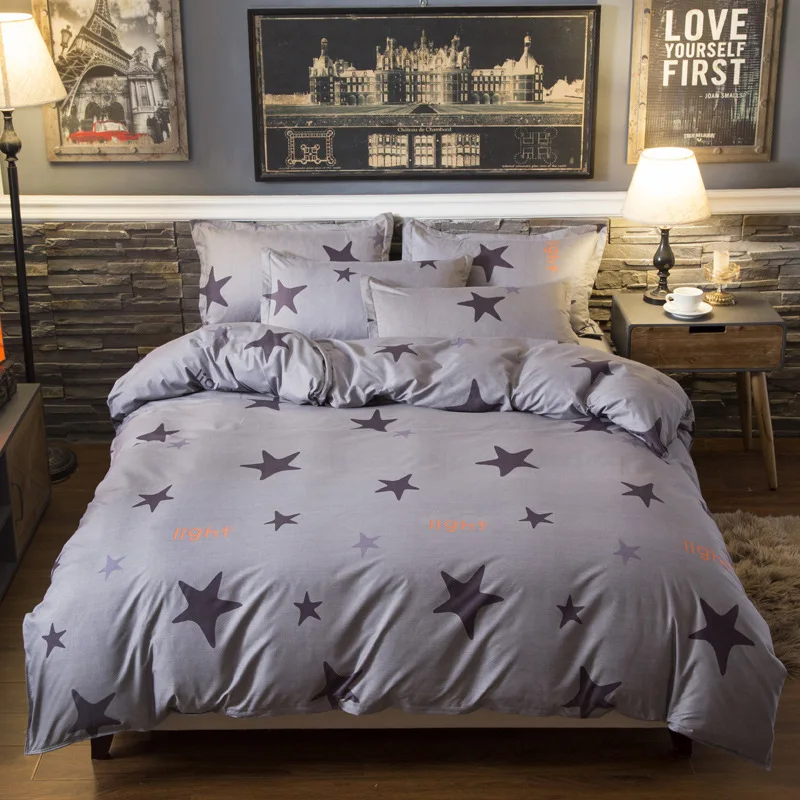 

2019 New BEST luxury Gray strips Duvet Cover flat bed Sheets +Pillowcase King Queen full Twin Bedding Set Bedding Set 3/4pcs
